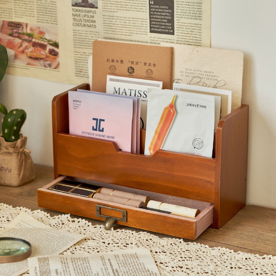 Drawer Organizer Bamboo - Multi-camada de madeira do vintage desktop