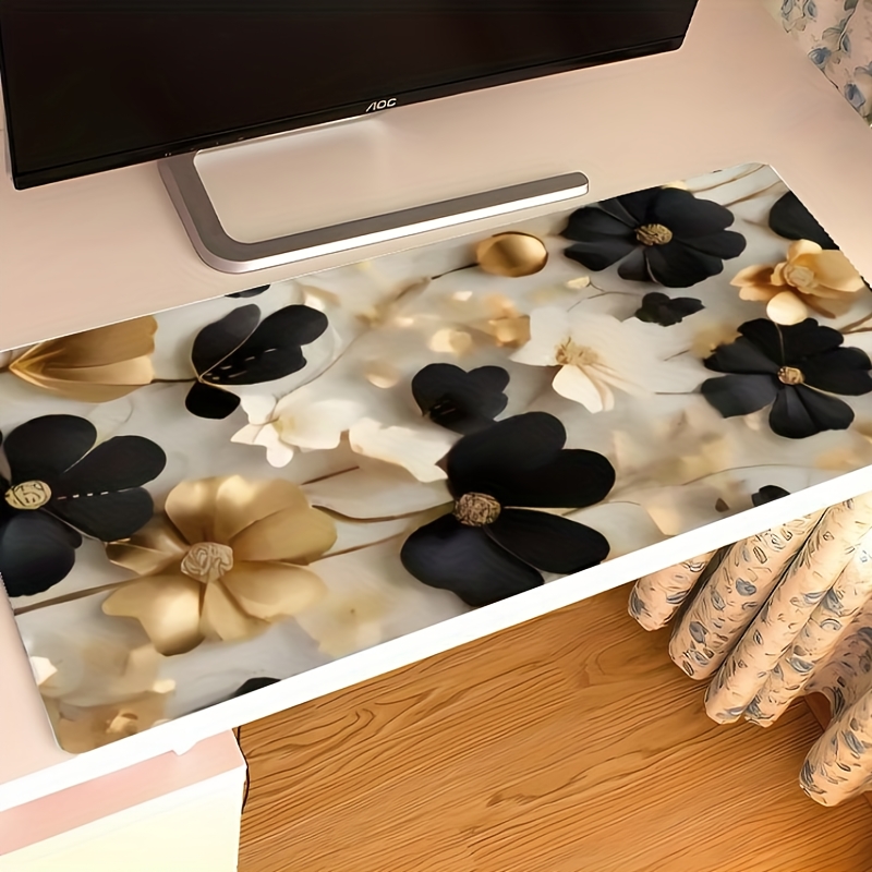 Desk Setup Gaming And Work - Tapete de Mesa Grande Floral Preto