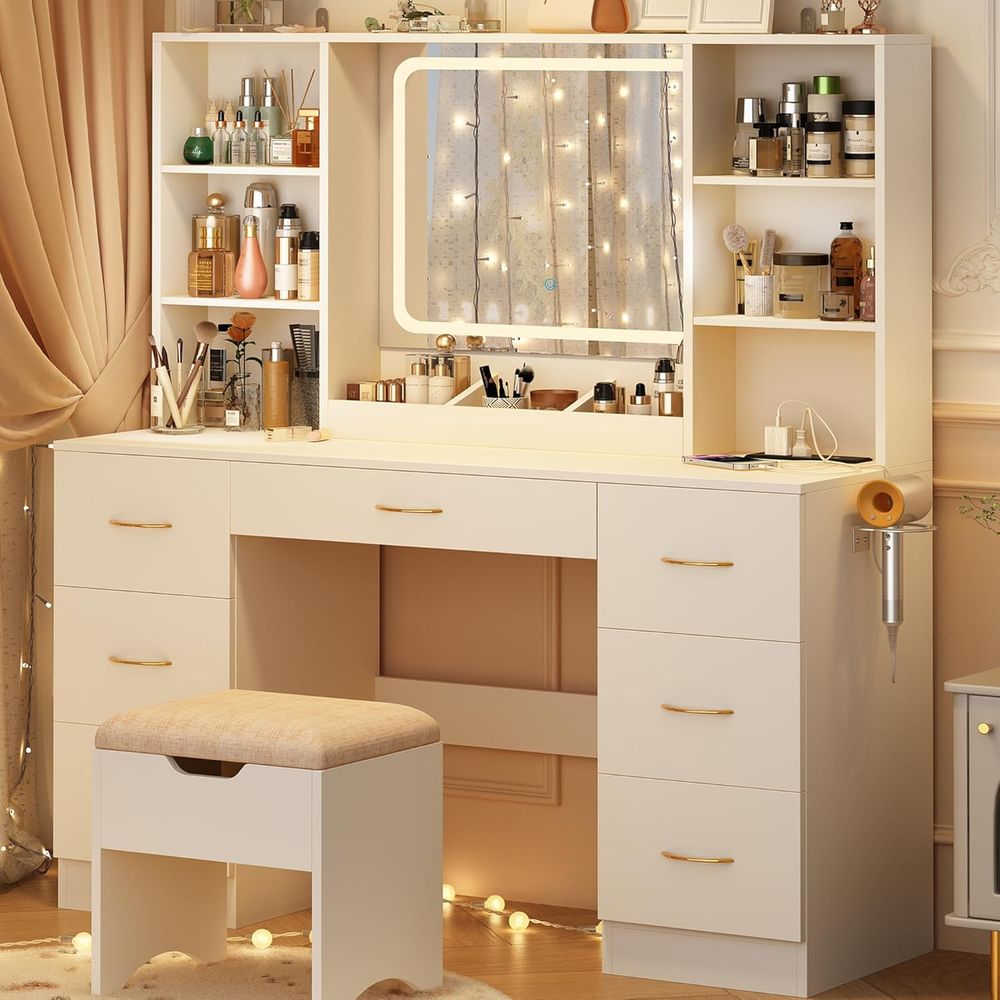 Desk Vanity Setup - Penteadeira Grande Jiteentarou de 47 polegadas