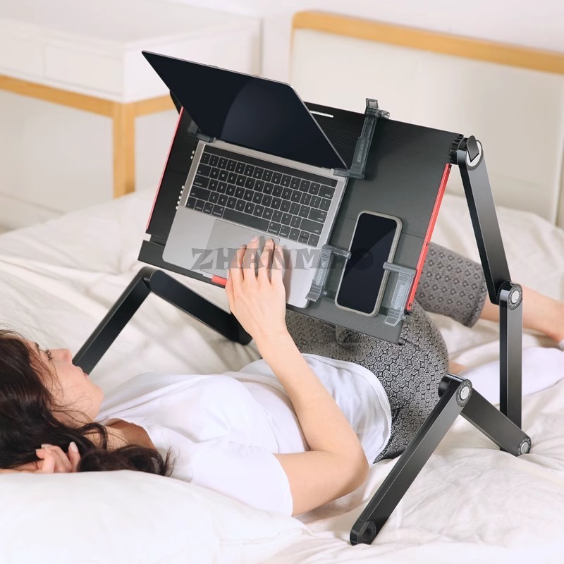 Desk Setup Pc - Deitado plano na cama, mesa para