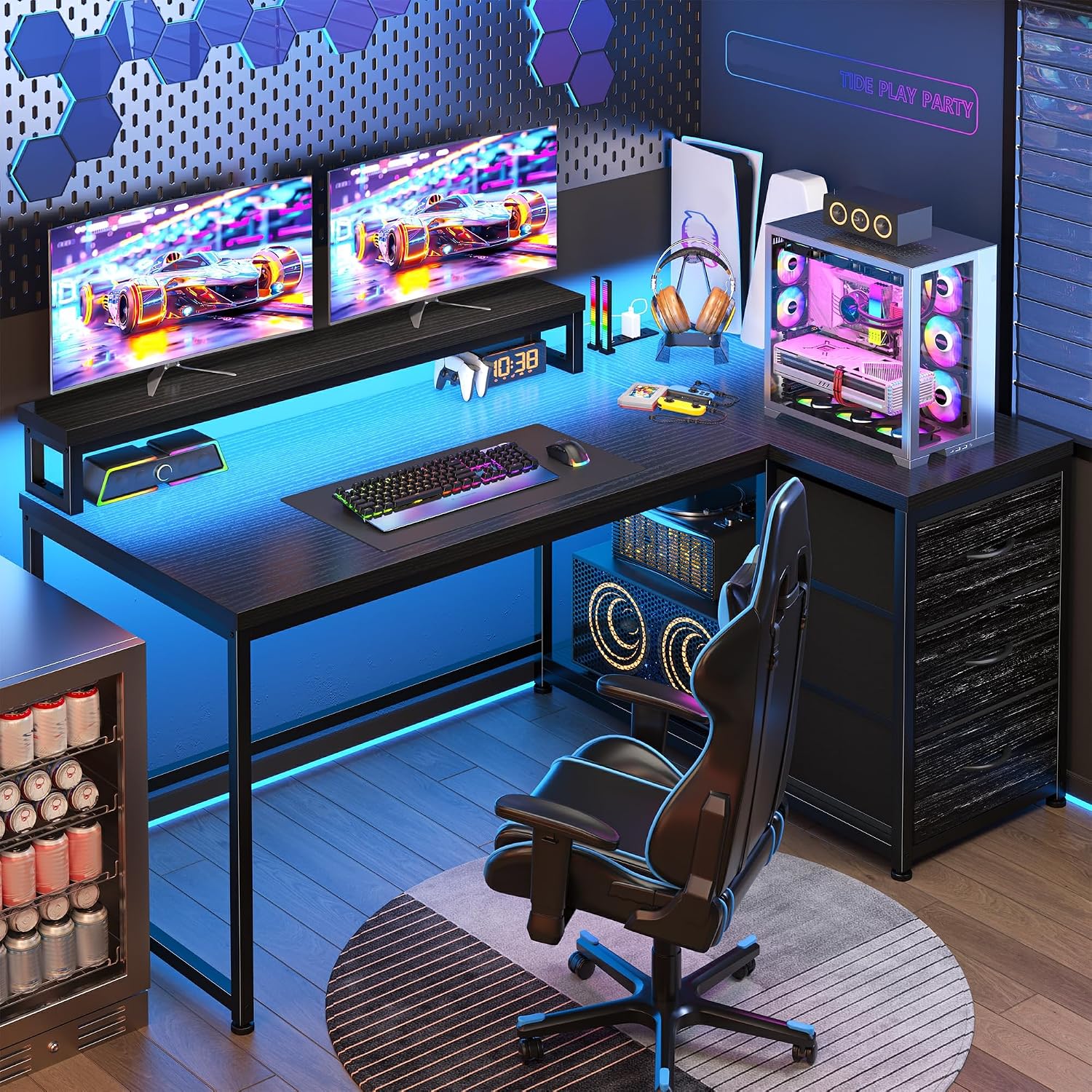 Desk Setup Gaming Pc - Mesa de Jogos com 3 Gavetas