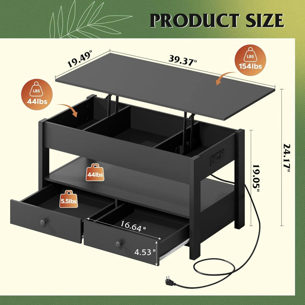 Mesa de Café WLIVE Preta com T - Desk Drawer Unit avaliação e preço