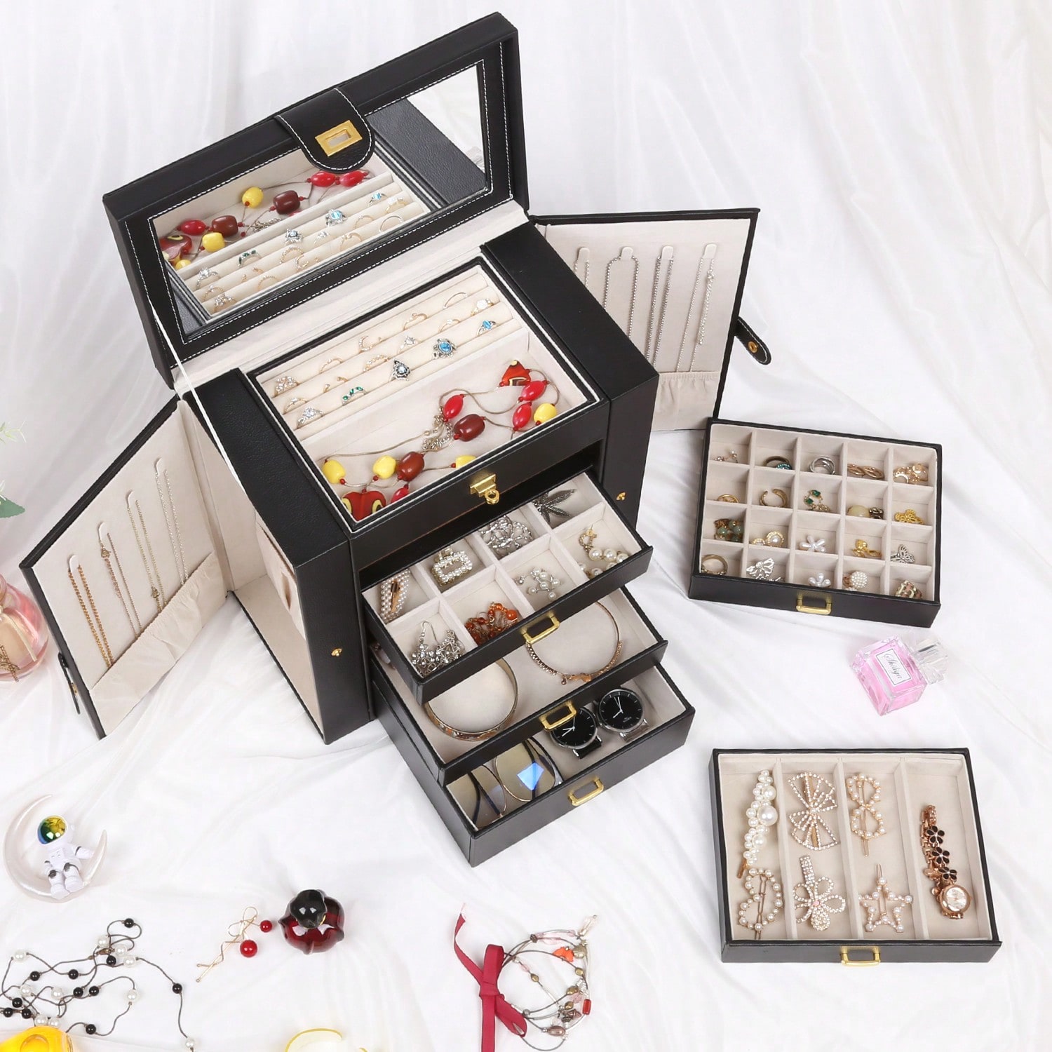Caixa de Joias de Couro PU de  - Drawer Organizer Bamboo avaliação e preço