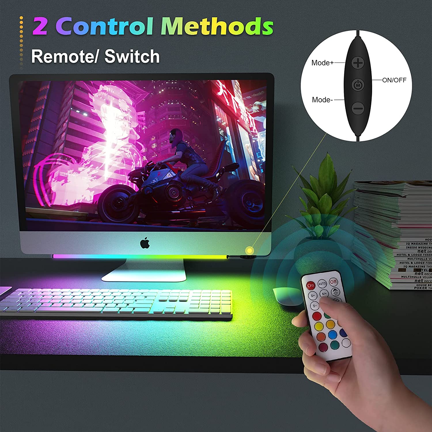 Sob a barra de luz do monitor  - Desk Setup Gaming Pc avaliação e preço